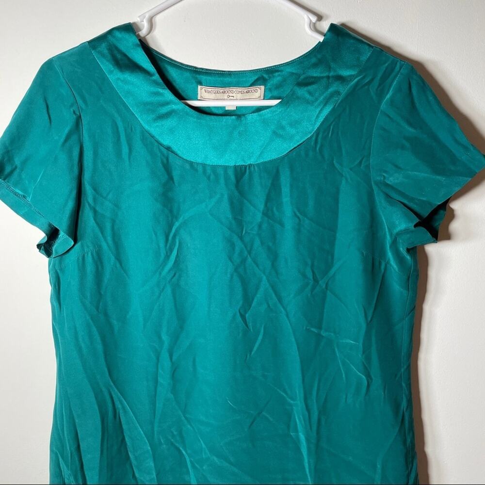 What Goes Around Comes Around Short Sleeve Green Silk‎ Dress M - Picture 2 of 12